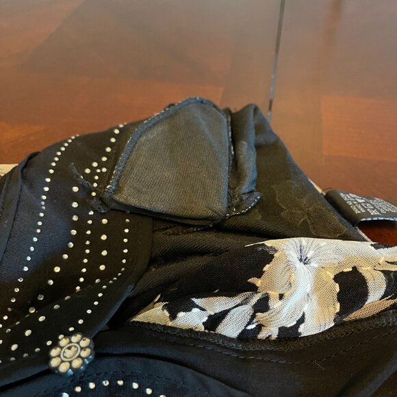 vtg Appointments Petite top womens Black Sheer Floral Rhinestone Size PL - Picture 6 of 16